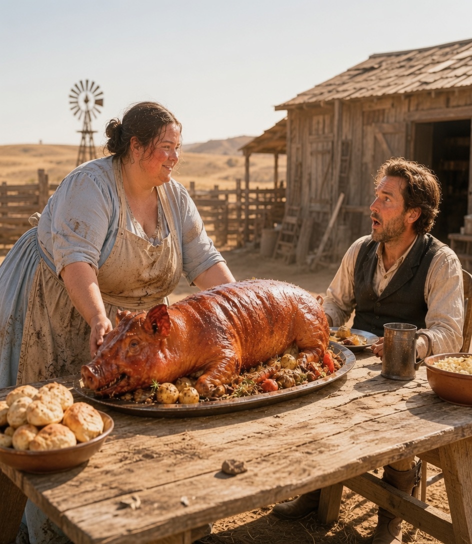 He Thought His Ranch Was Lost—Then She Served a Whole Roasted Pig and Changed Everything
