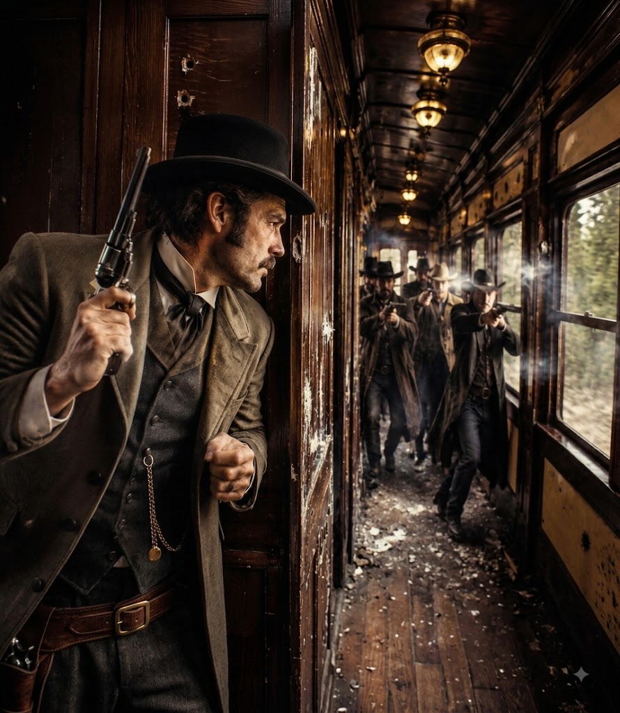 Bandits rob passengers, unaware he’s a top cowboy who saves everyone with one gun!
