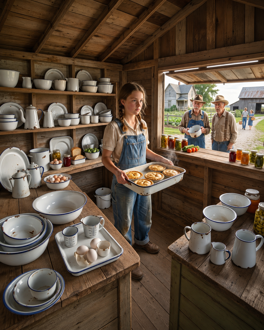 They Laughed When the Girl Collected Their Chipped Enamelware — Until They Saw Her Farmstand Kitchen