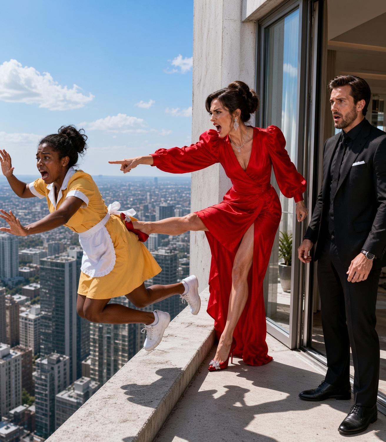 “The Billionaire Saw His Fiancée Push the Maid Off the Building—What He Did Next Left Everyone……